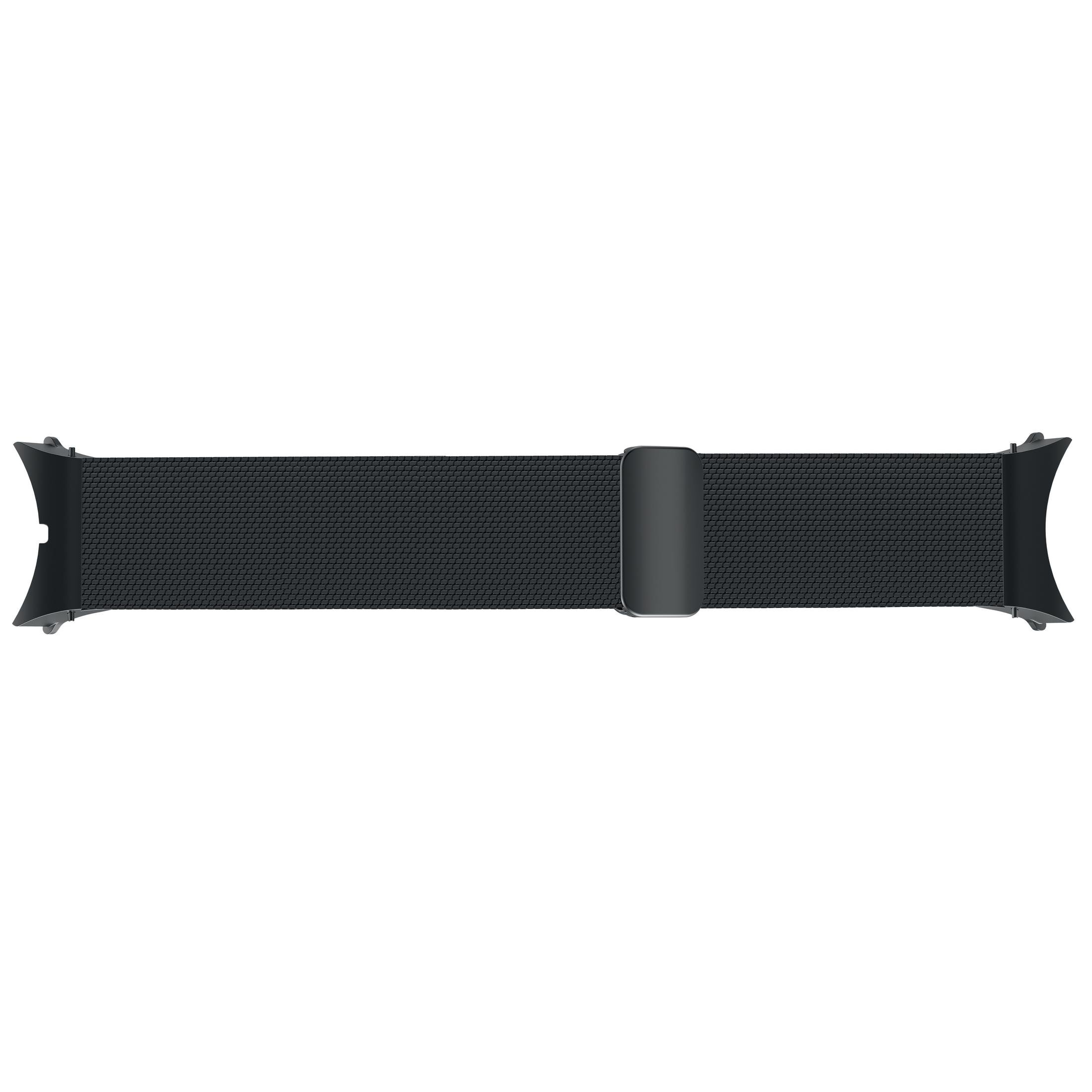 Schwarzes Uhrenarmband aus strukturiertem Material mit schwarzer Schnalle.