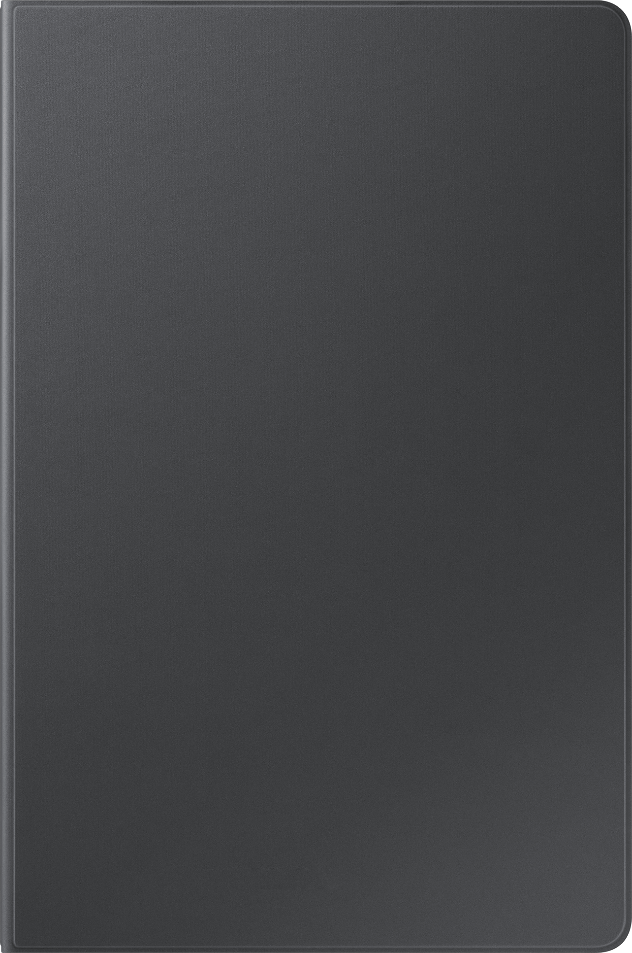 Ciemnoszara okładka tabletu, gładka i prosta, z lekkim cieniem, widok z góry.