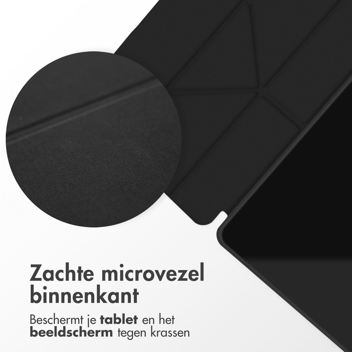 Black tablet case interior, microfiber lining.