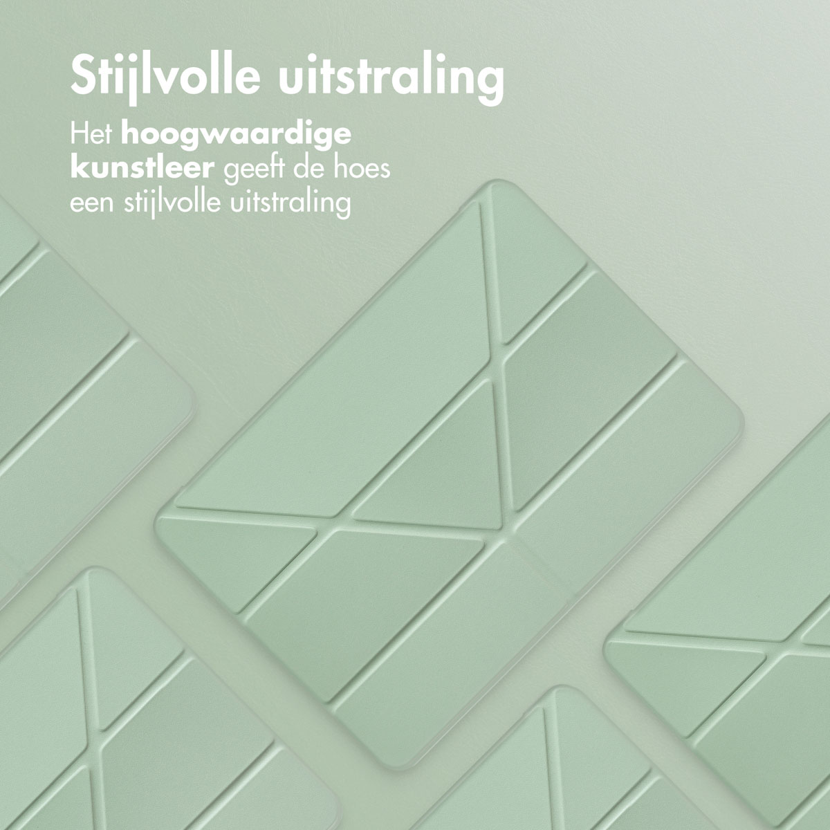 Verschillende mintgroene tablethoezen gerangschikt om een stijlvol ontwerp te demonstreren.