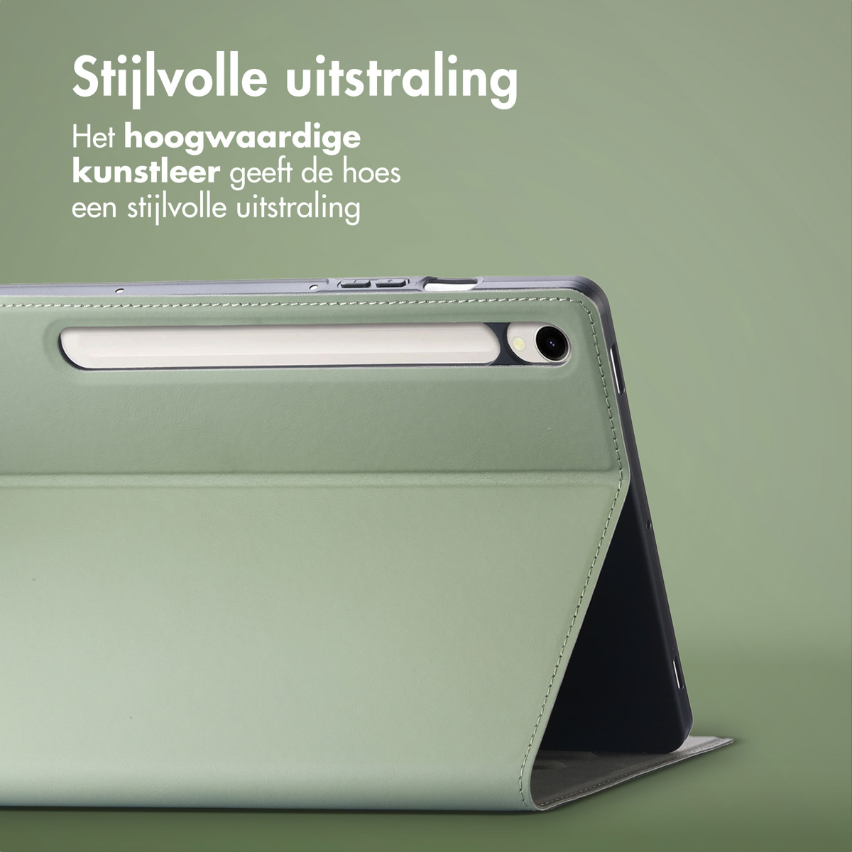 Green tablet case with cover, featuring a modern design. Made of high-quality artificial leather.