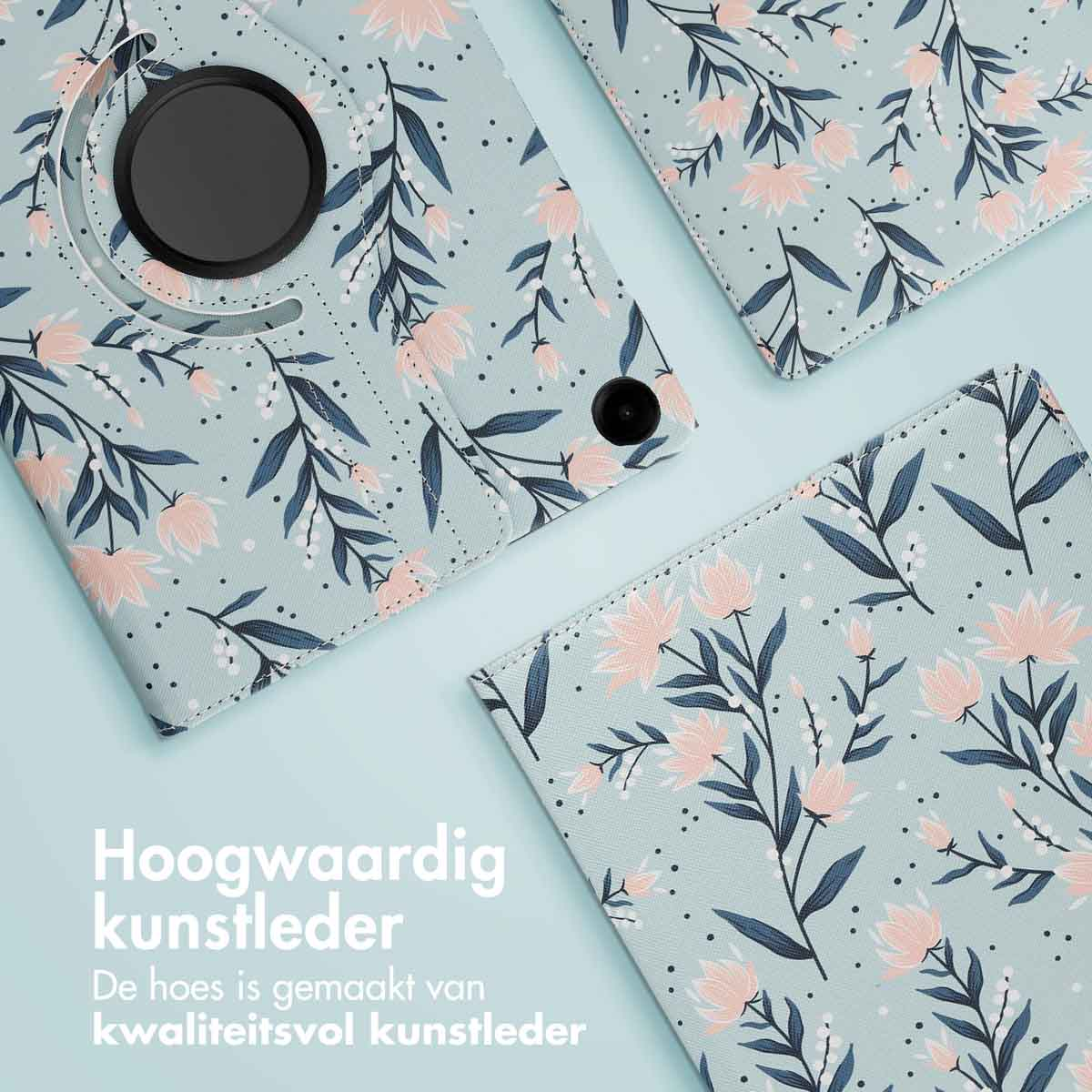 Tablet cases with floral pattern. Cases laying flat, close-up view. The background is light blue.