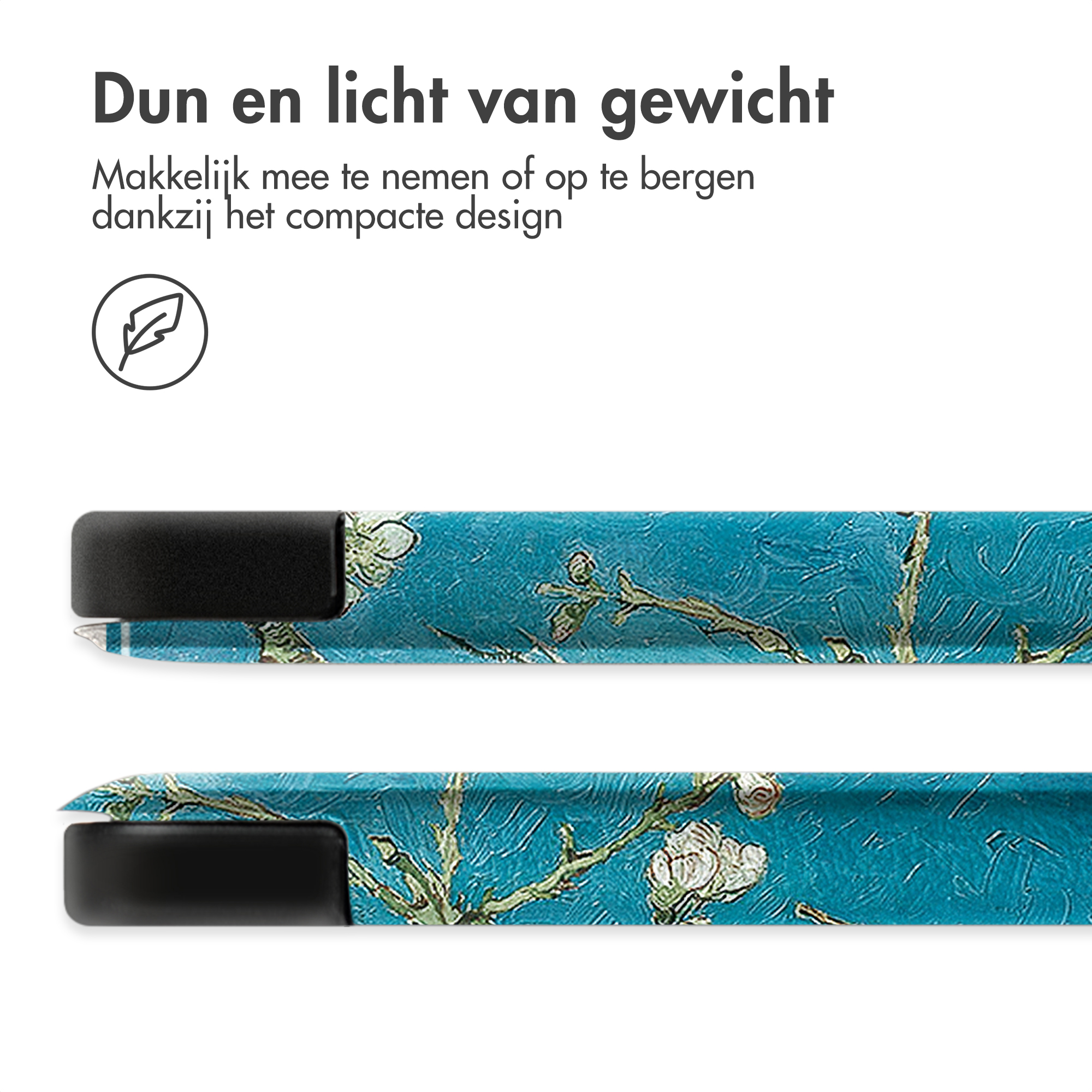 Deux parties d'un étui pour tablette avec le design de la peinture de Van Gogh.