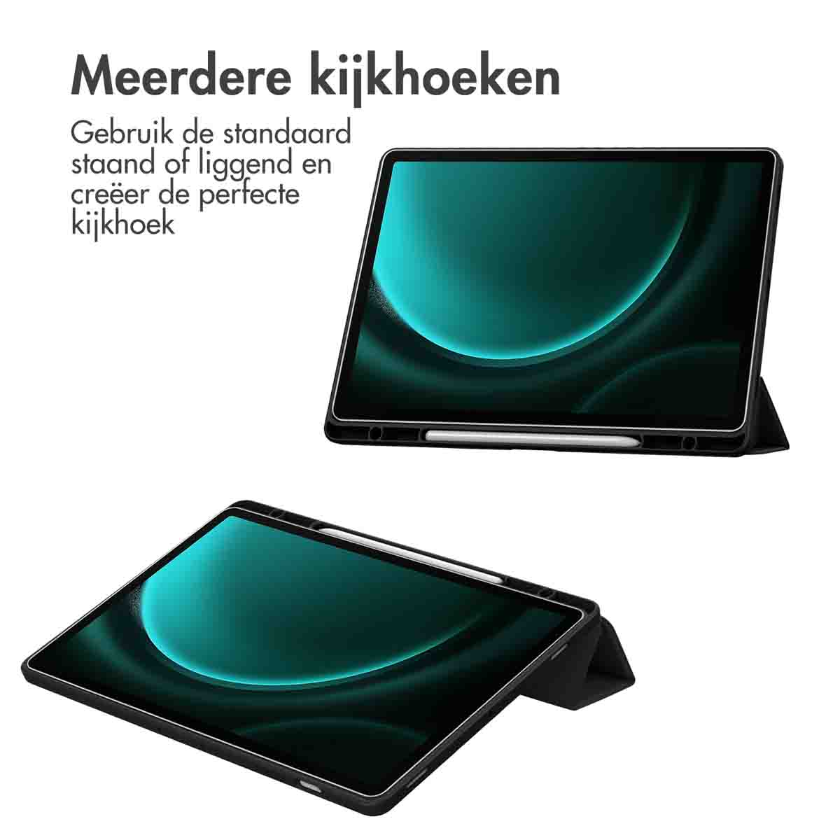 Tablets in verschillende posities, met pen. Witte achtergrond.