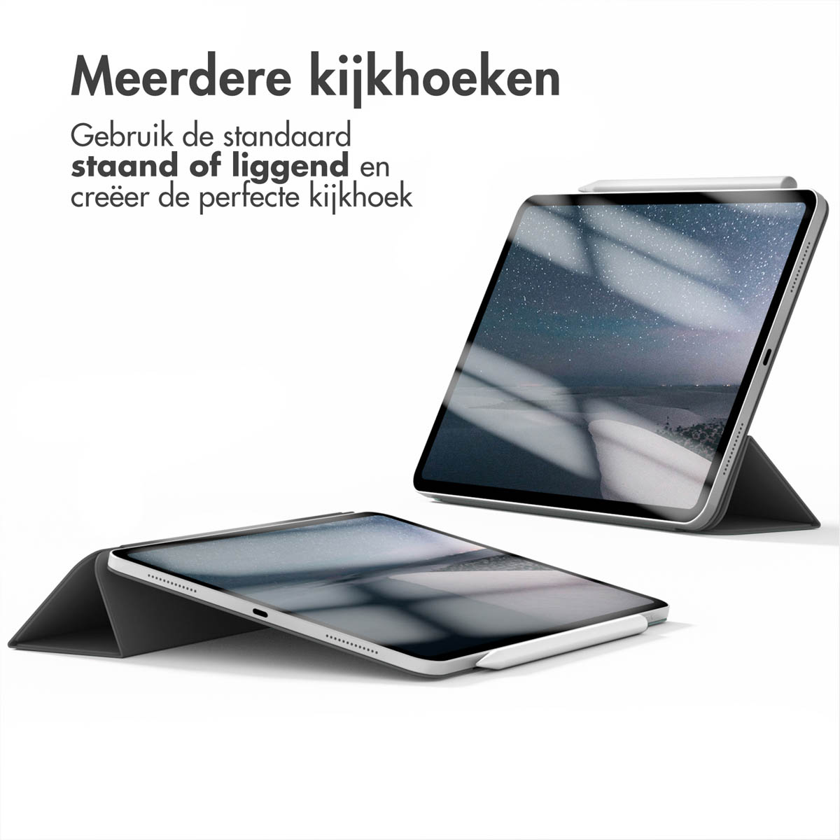 Two tablets with a pen on a white background. One is angled, another flat.