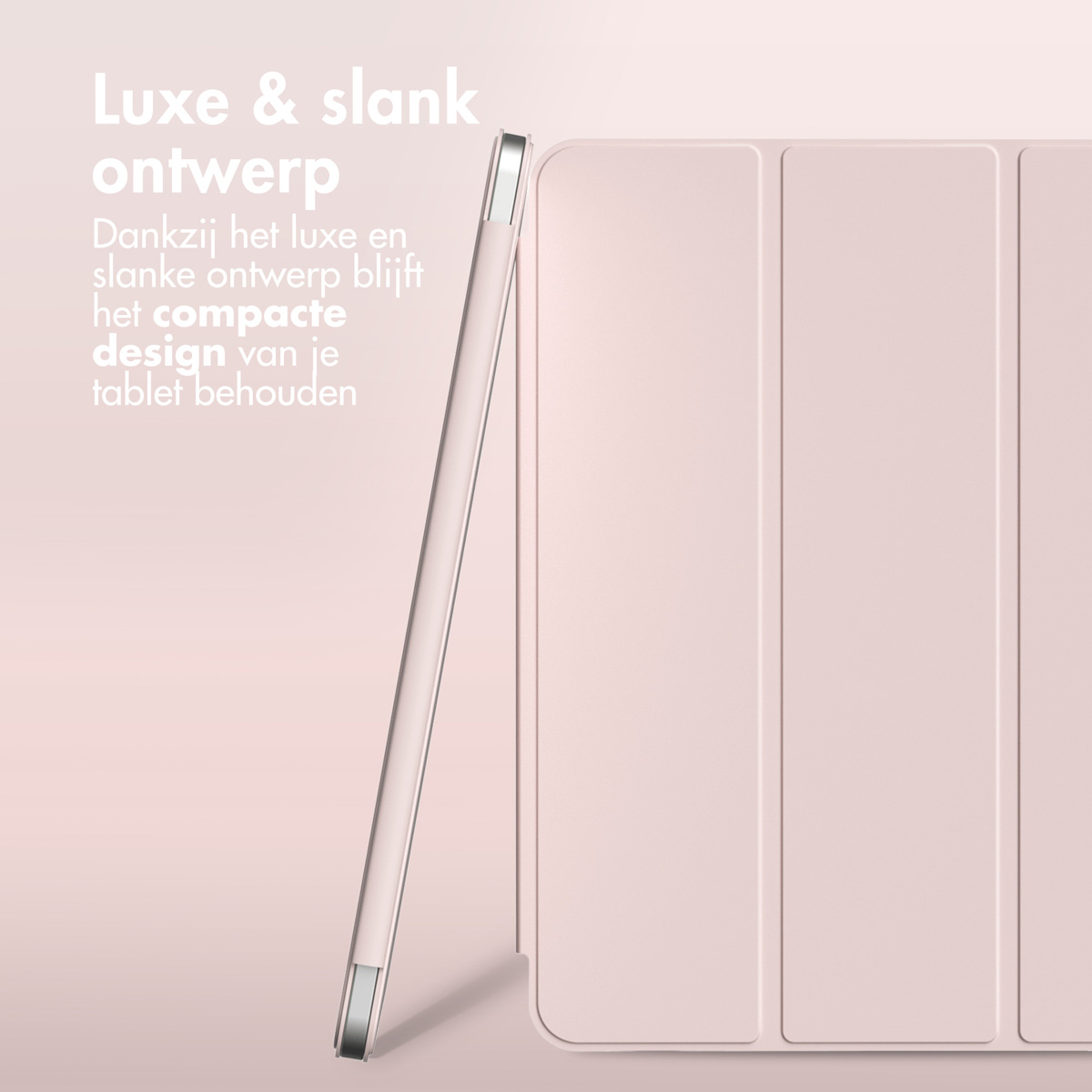 A light pink tablet case. The case is partially open, showcasing the inside and a tablet edge.