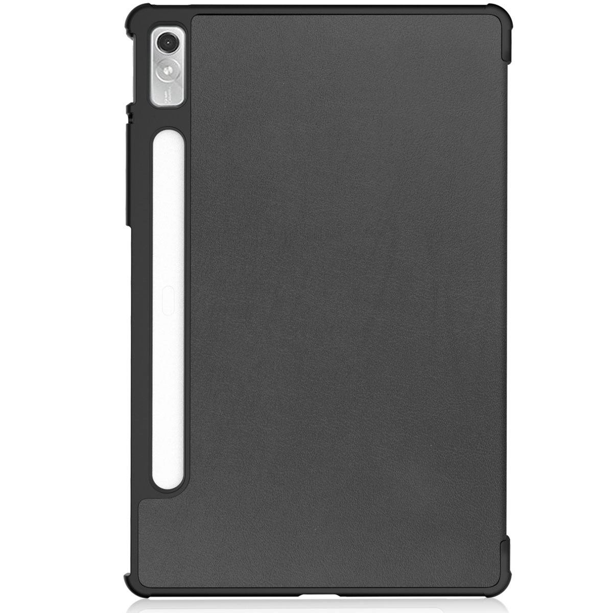 Black tablet case. The back of the tablet is visible. The case is black.