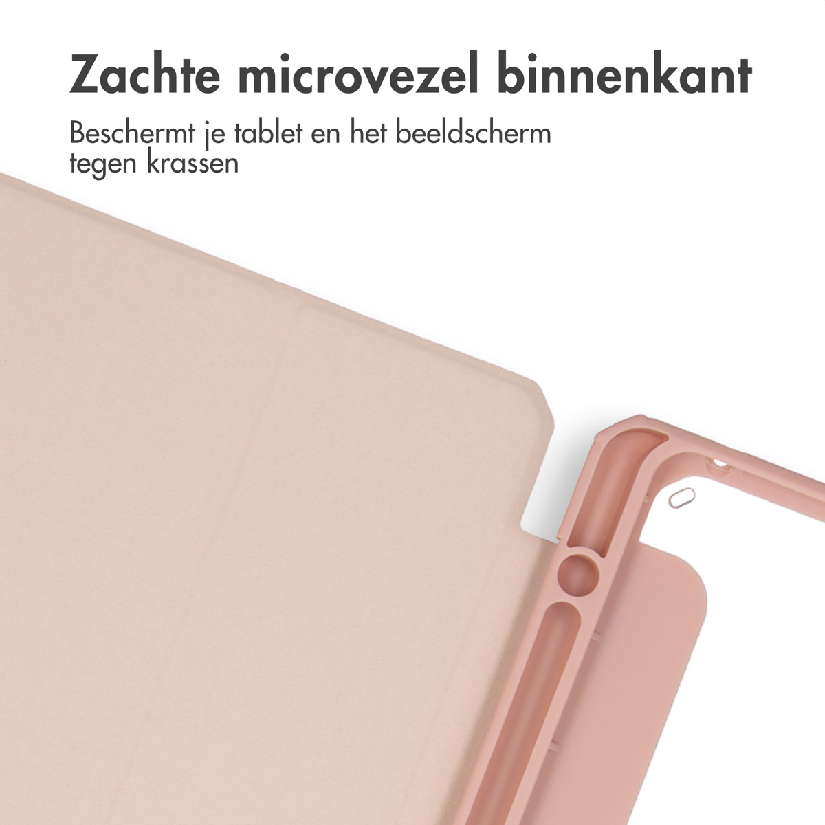 A light pink tablet case's interior is visible, showcasing a soft microfiber lining.