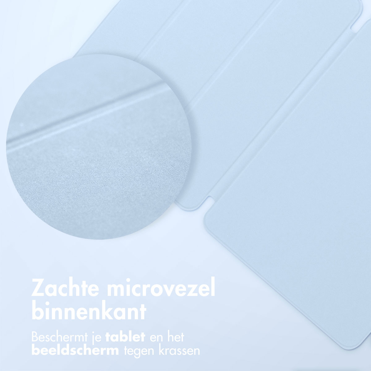 Close-up of a light blue interior of a tablet case. White background.