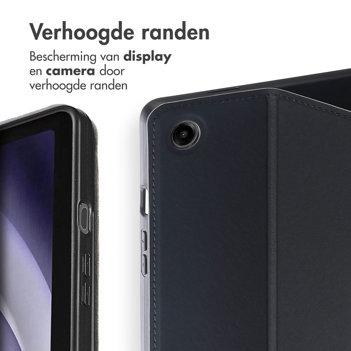 Close-up of a dark tablet case with raised edges.