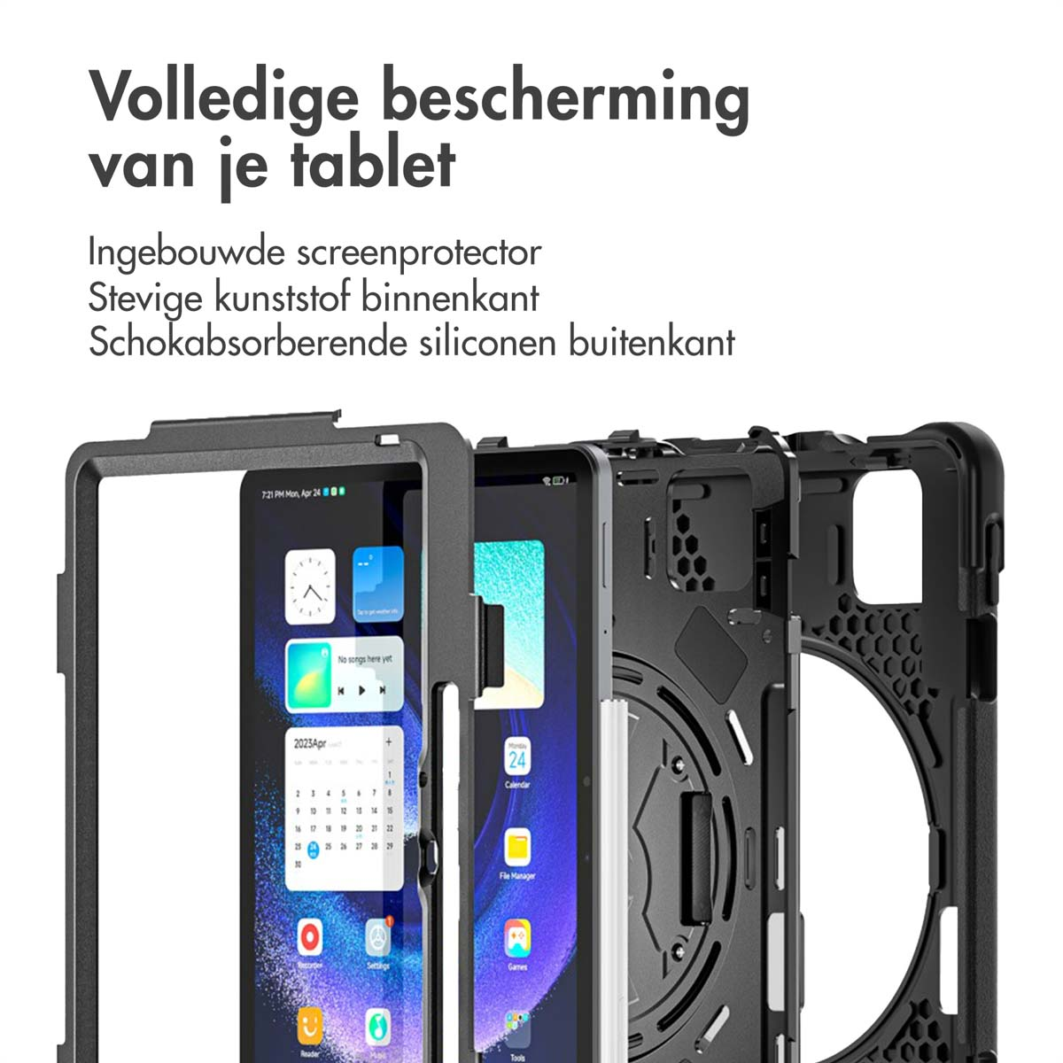 Close-up of a tablet with multiple cases illustrating different protection types.