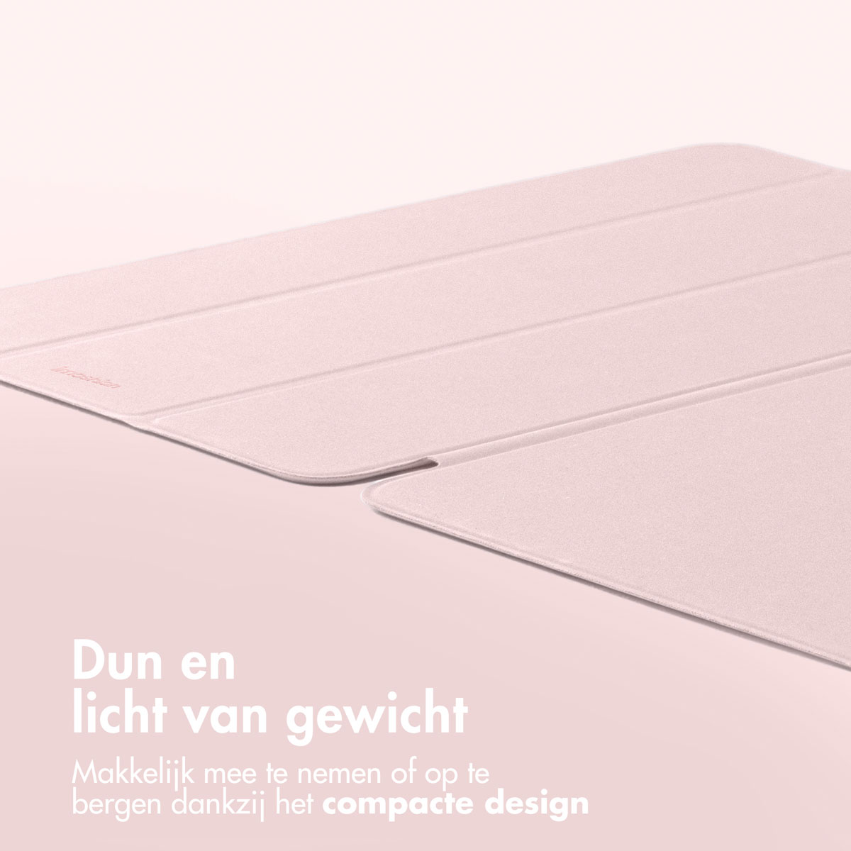 Pink tablet case, flat and thin. The background is pink.