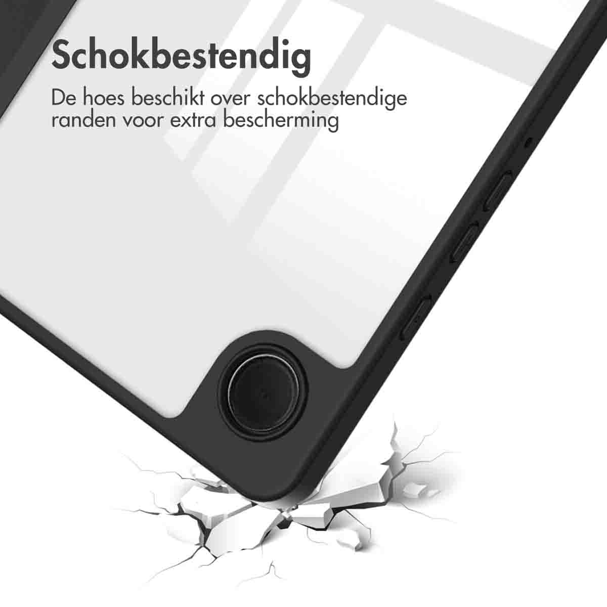 Black tablet case with a protective frame. White background and cracks.