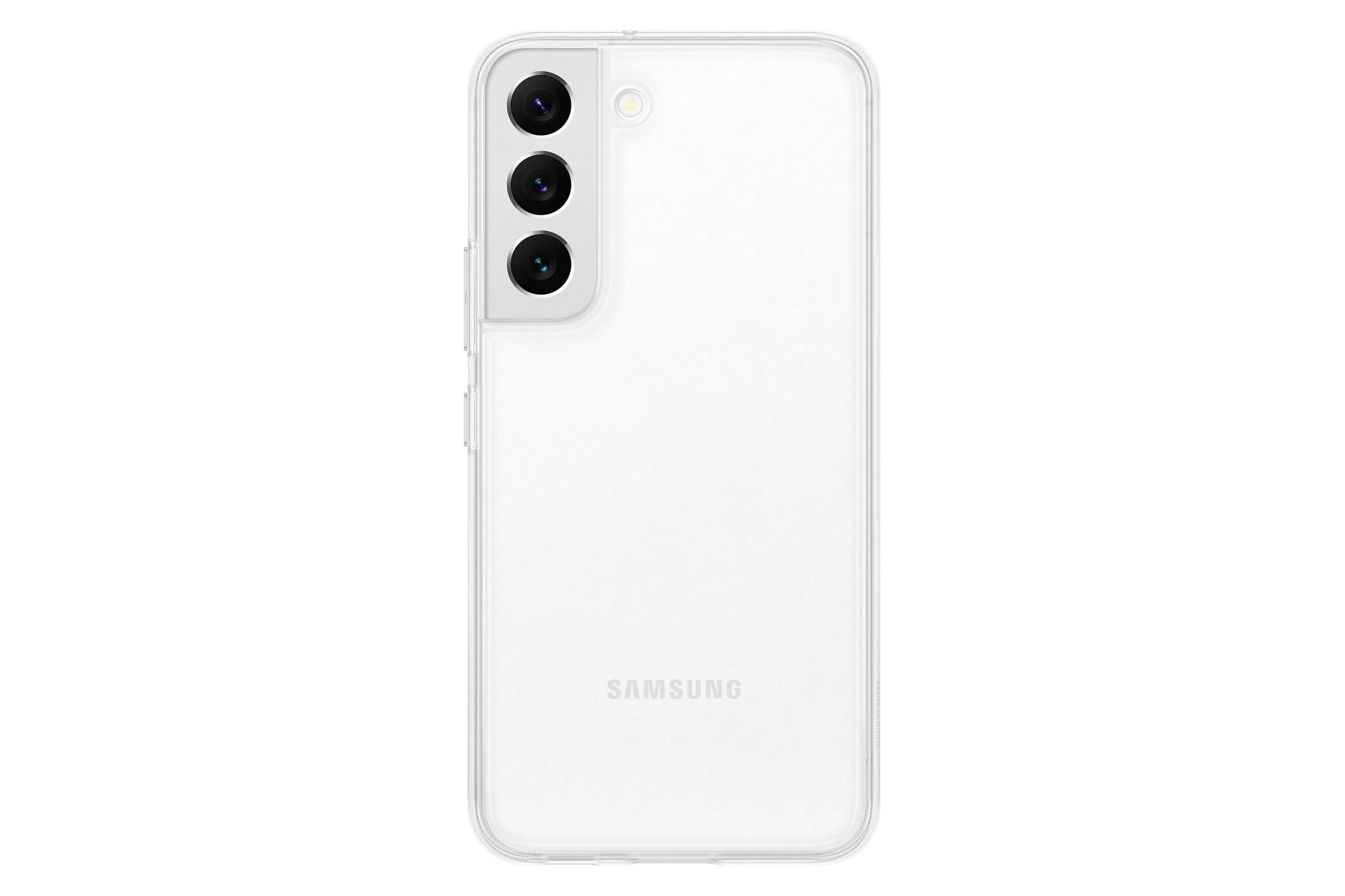 Una custodia per telefono con un design trasparente. La custodia è su uno sfondo bianco.