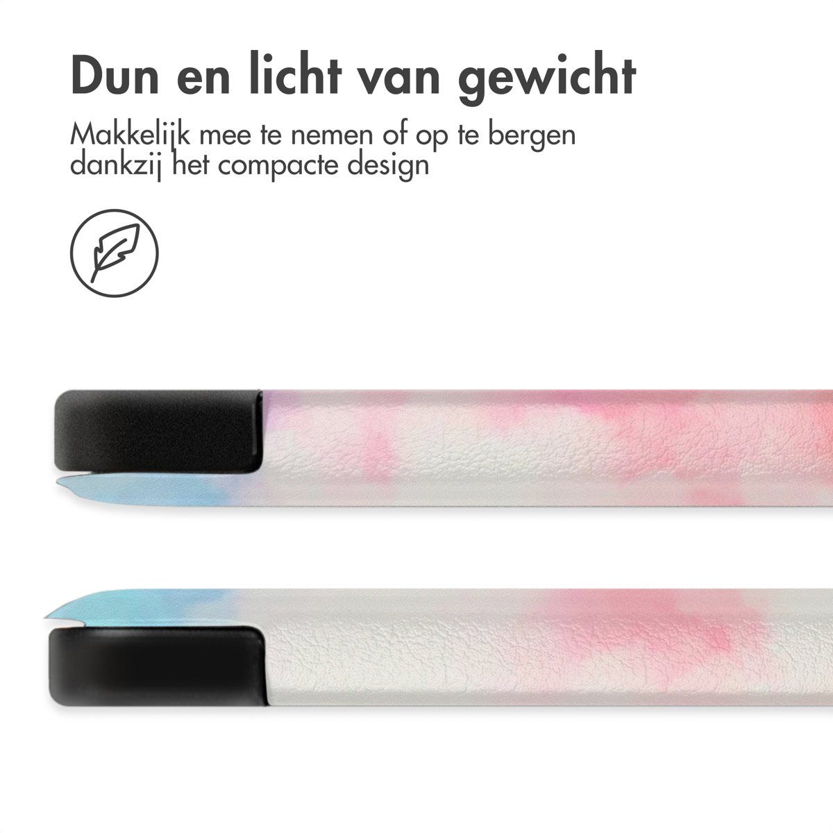 Tablet met dun en lichtgewicht ontwerp, met een gedetailleerde close-up van de randen.