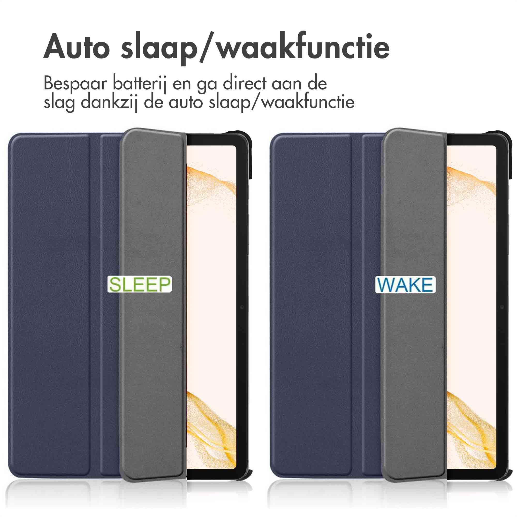 Custodia blu scuro per tablet con funzione automatica sleep/wake.