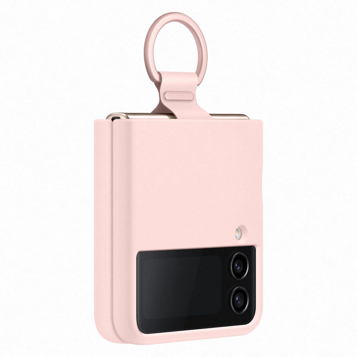 Eine pinke Handyhülle wird gezeigt. Sie hat einen Kameraausschnitt und einen Ring. Das Telefon ist schwarz.