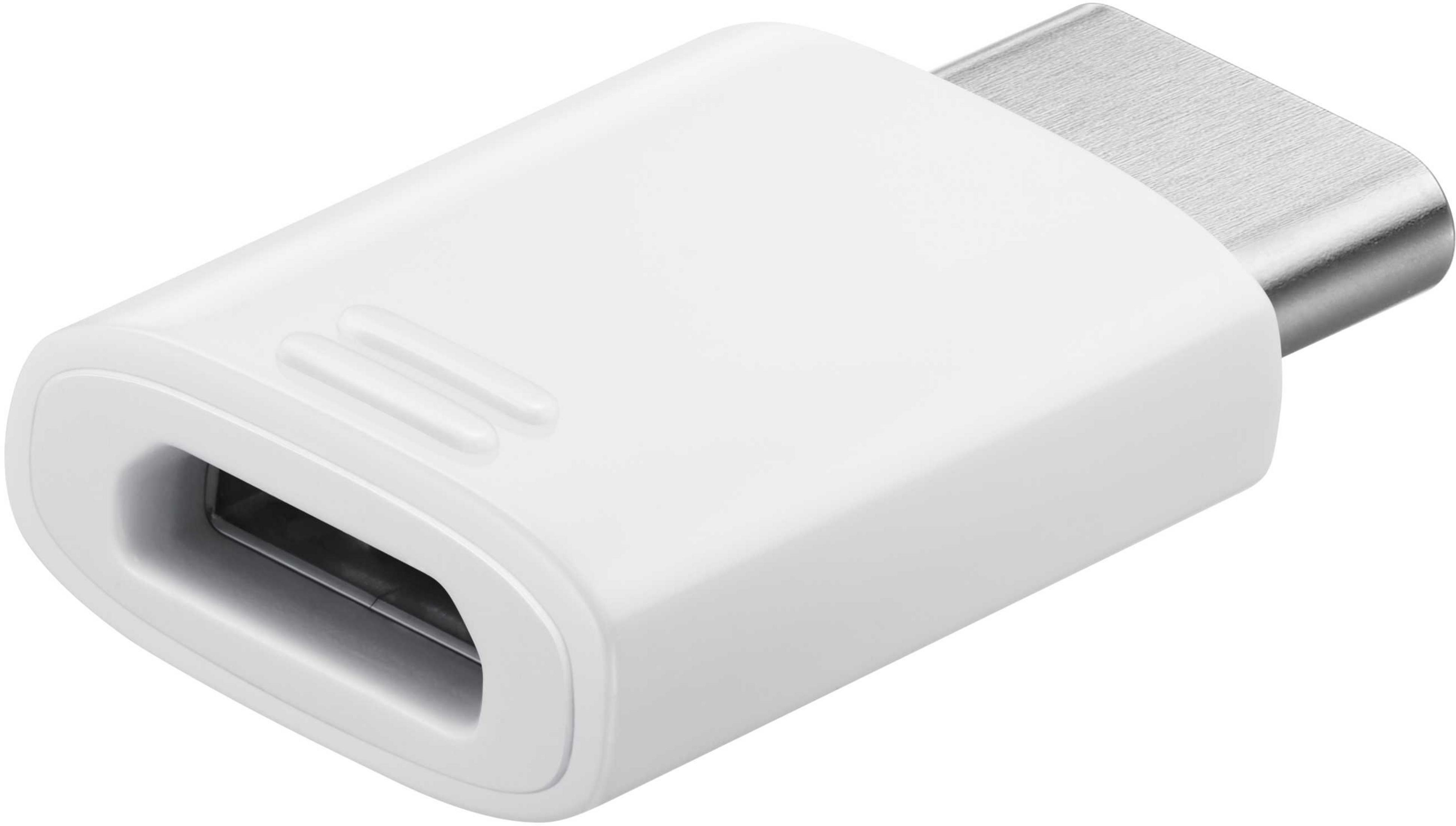 Biały adapter USB-C do USB. Ma prostokątny kształt i srebrny port.
