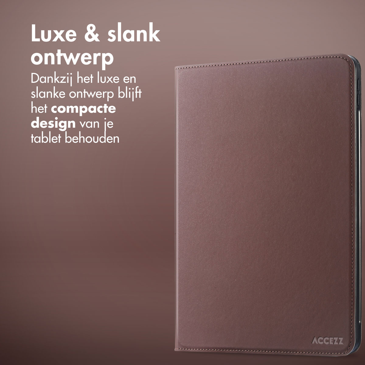 Een bruine tablethoes. De hoes is gesloten en toont een glad, effen bruin oppervlak.