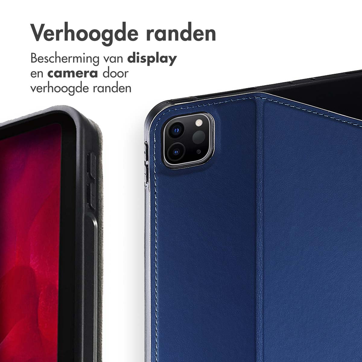 Custodia blu per tablet con bordi rialzati, protegge display e fotocamera.