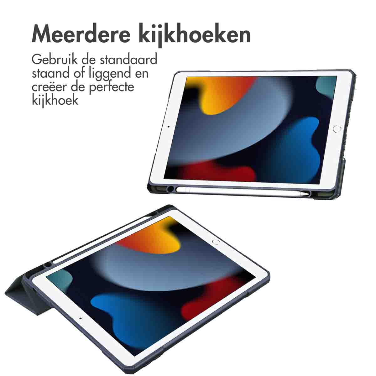 Two tablets with cases, one in a stand position, showcasing multiple viewing angles.