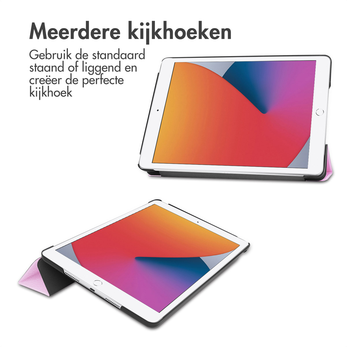 Two tablets with cases, one in a stand position, showing multiple viewing angles.