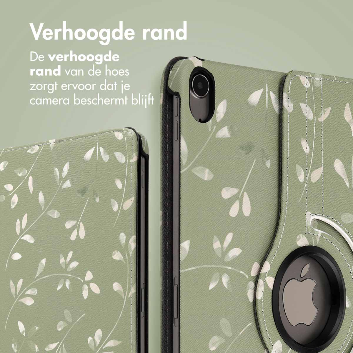 Un étui de tablette ouvert, montrant un motif floral et un bord surélevé pour protéger l'appareil photo.