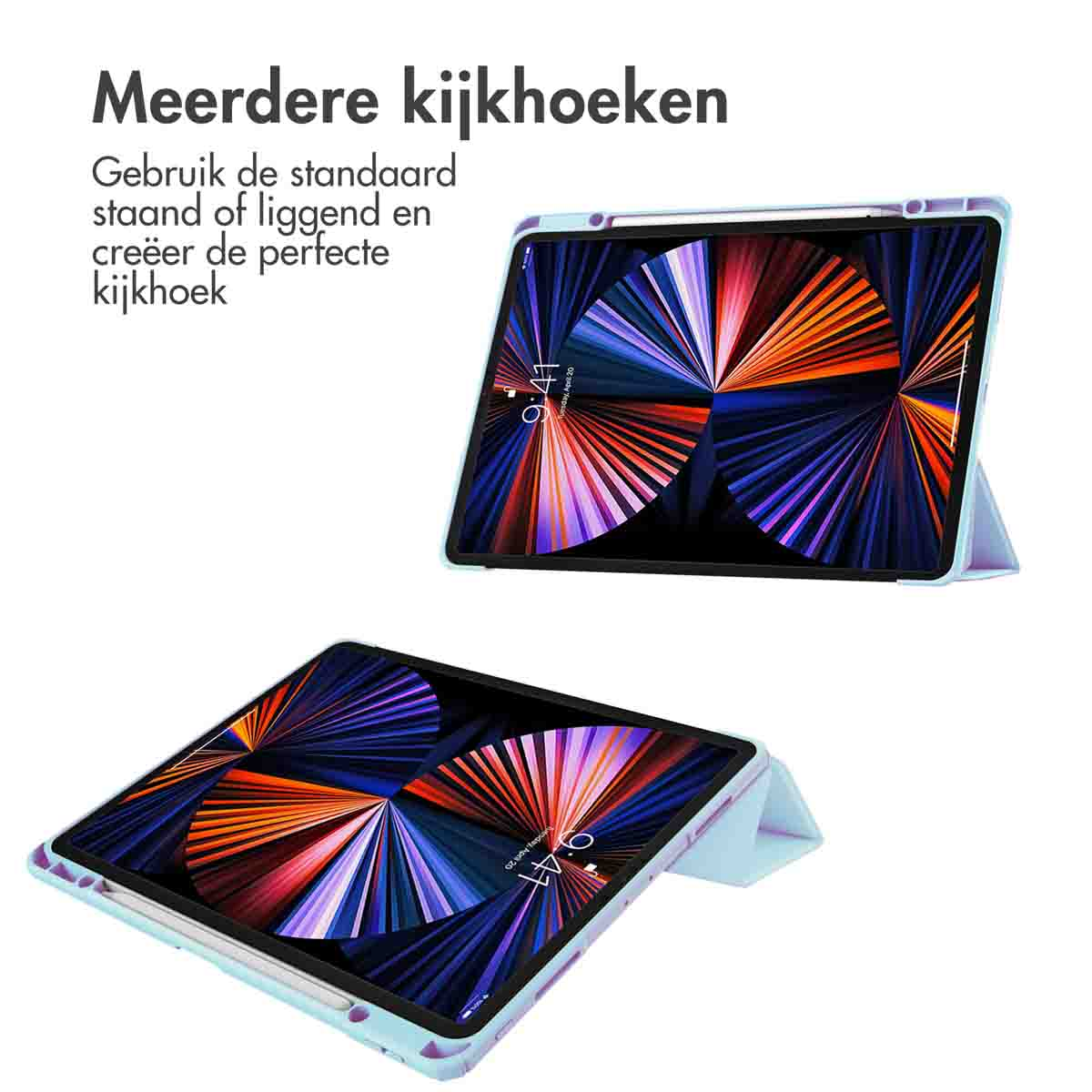 Tablets in a light blue case. The text indicates multiple viewing angles.