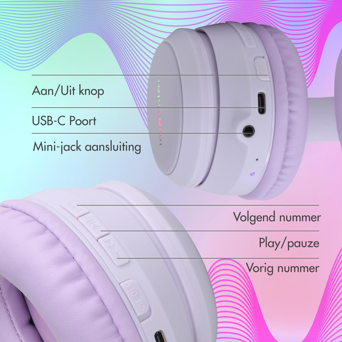IMOSHION Children's headphones with LED lighting - AUX / Bluetooth Kids Over-ear Headphones Lilac}