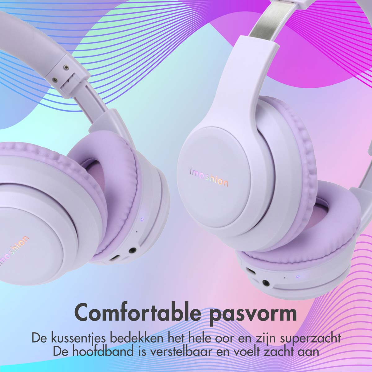 IMOSHION Children's headphones with LED lighting - AUX / Bluetooth Kids Over-ear Headphones Lilac}