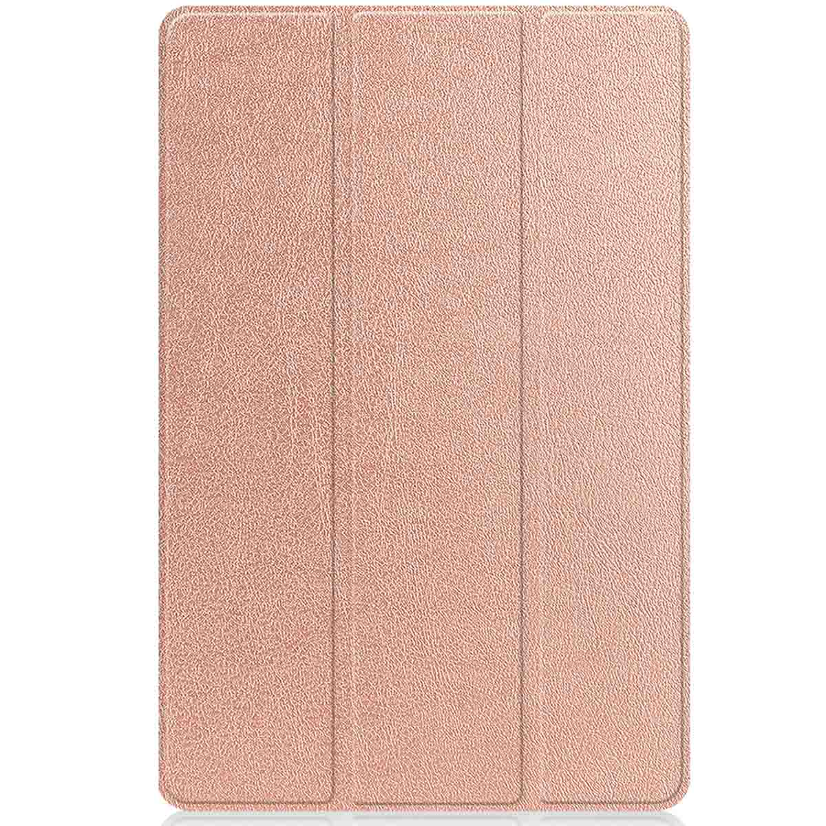Étui de tablette or rose. Trois panneaux forment la couverture.