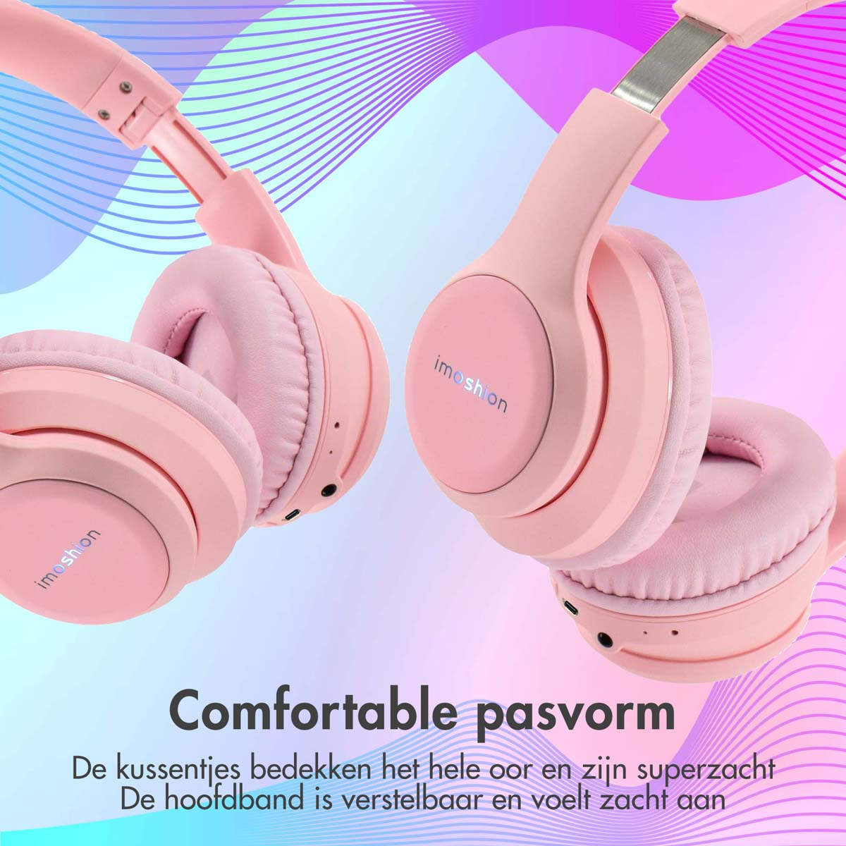 IMOSHION Children's headphones with LED lighting - AUX / Bluetooth Kids Over-ear Headphones Pink}