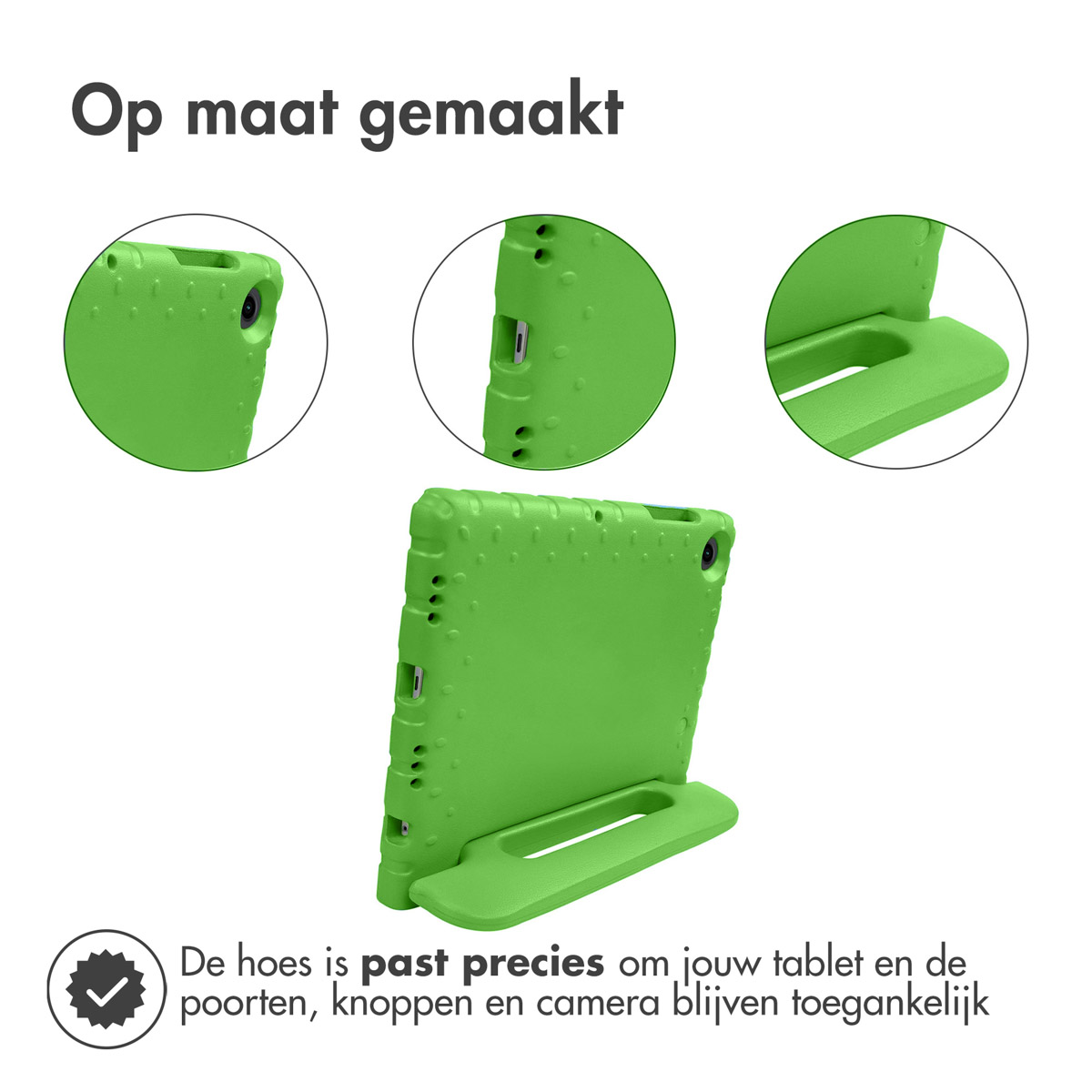 Groene tablethoes. Close-ups van de kenmerken van de hoes.