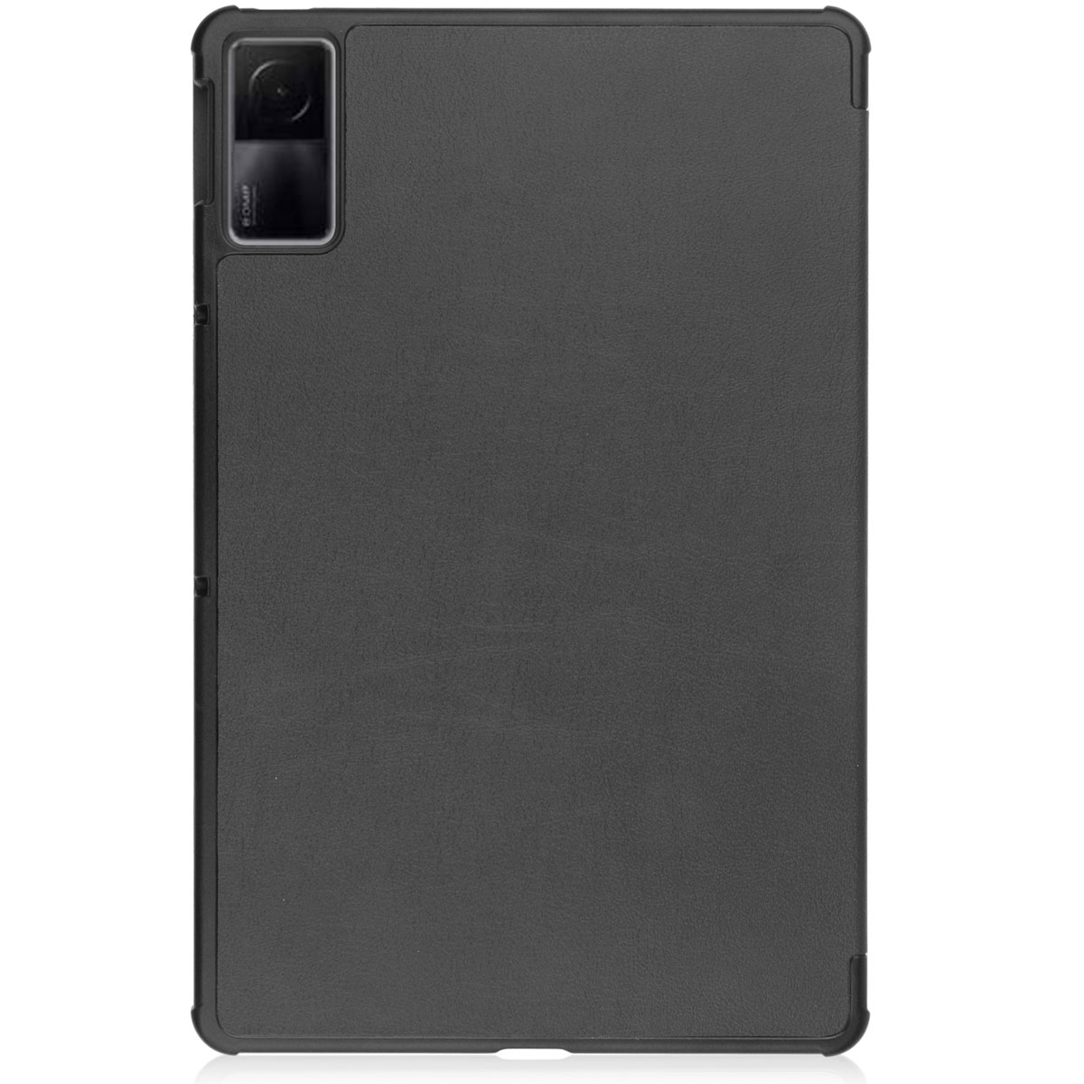 Black tablet case. The case is closed. The back is visible.