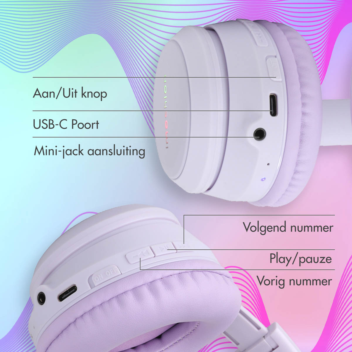 IMOSHION Kinderkoptelefoon met LED Verlichte Kattenoortjes - AUX / Bluetooh Kinder Koptelefoon Lila