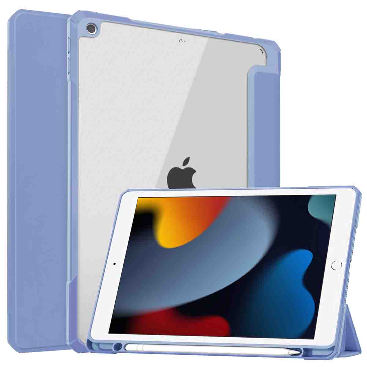 Blue tablet case with a tablet. Two views of the case with the tablet.