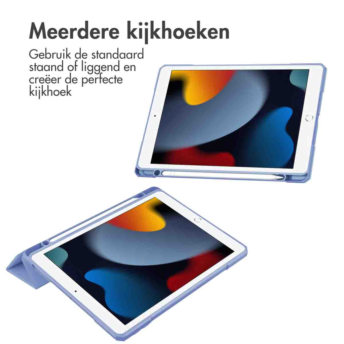 Tablets in cases, shown at different angles. Both are blue.