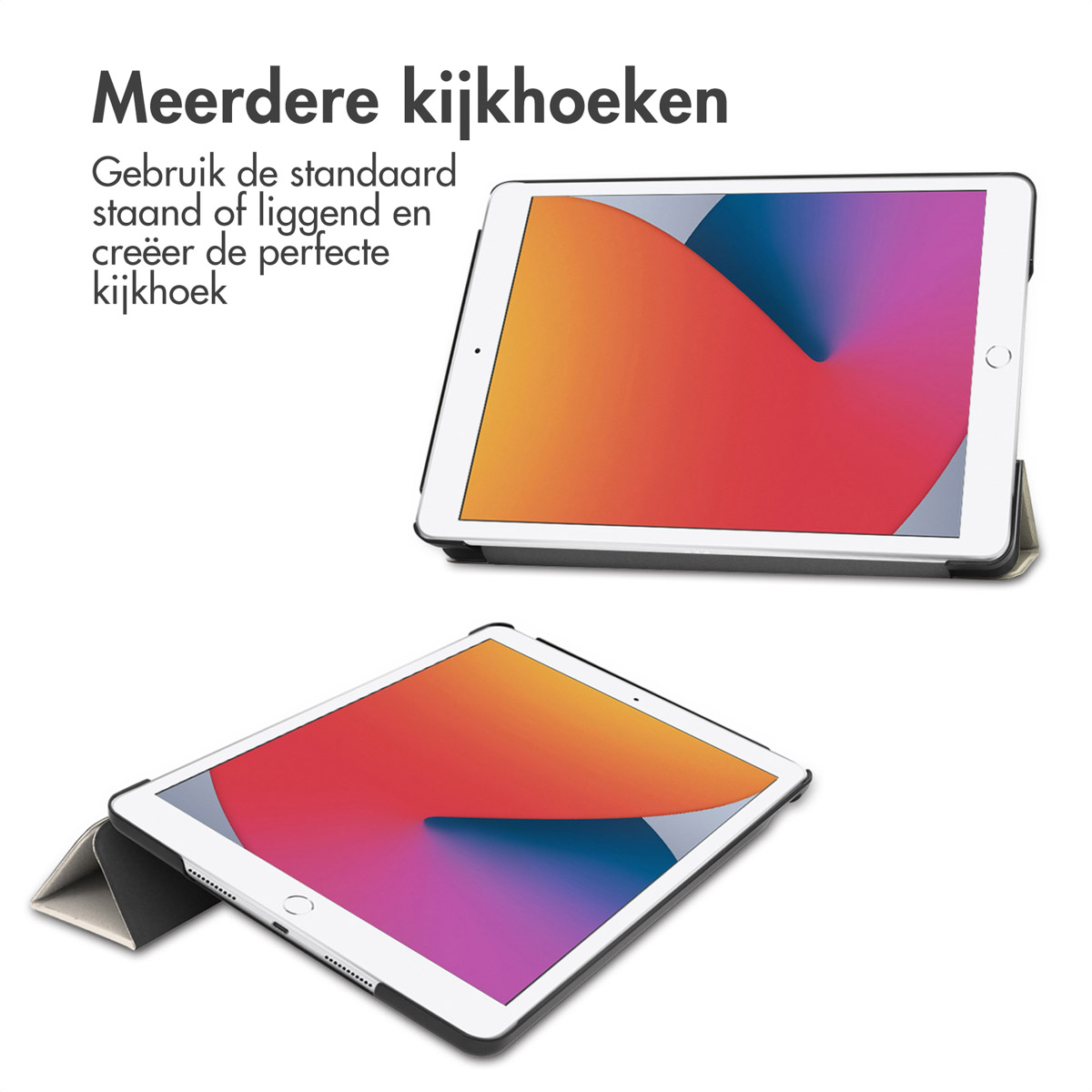 Tablets in cases, displaying a colorful screen. White background.