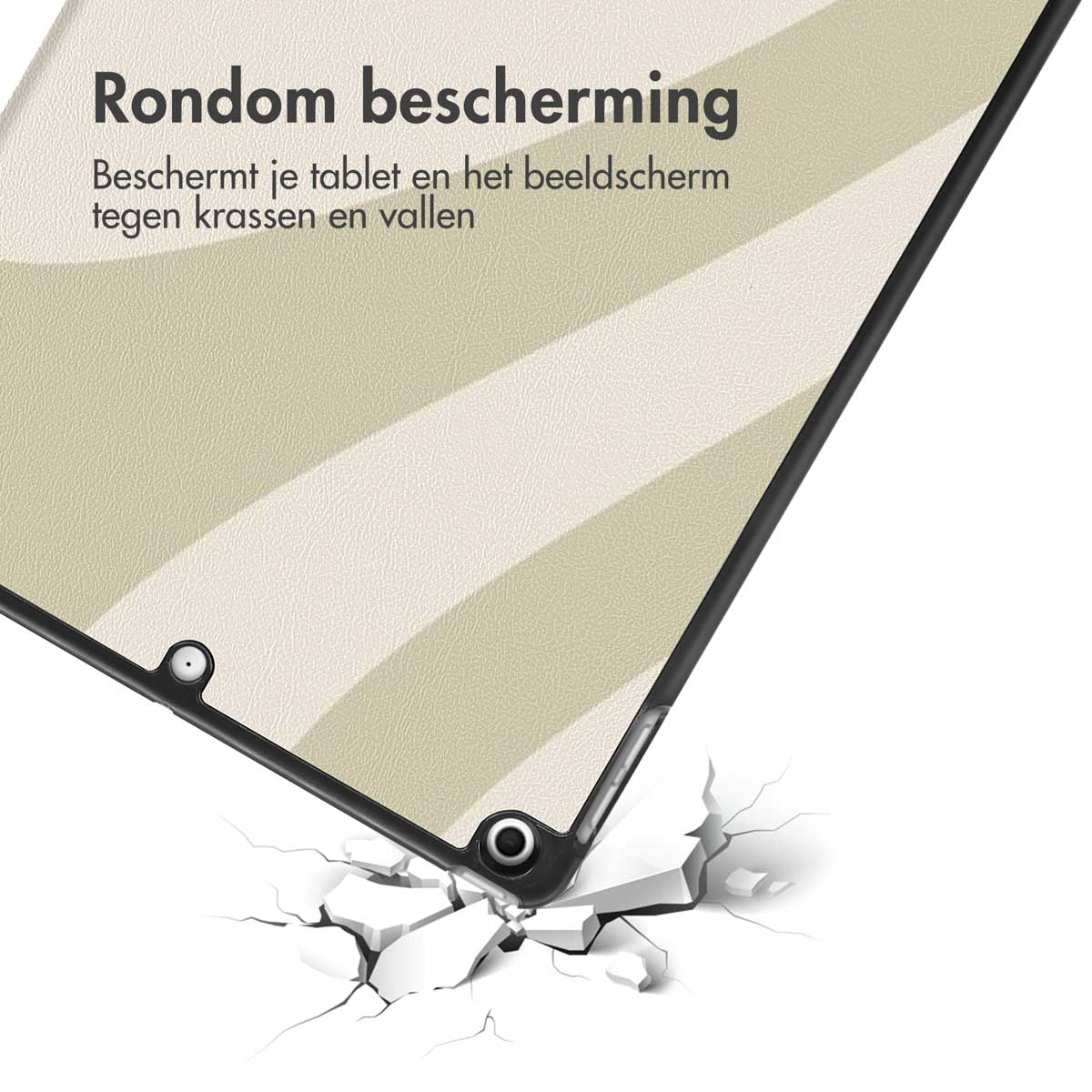 Tablet case with a tablet inside, with visible cracks coming from the bottom.