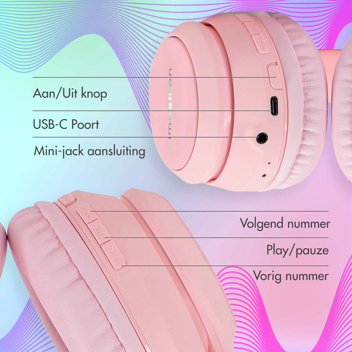 IMOSHION Children's Headphones with LED Illuminated Cat Ears - AUX / Bluetooth Kids Over-ear Headphones Pink}