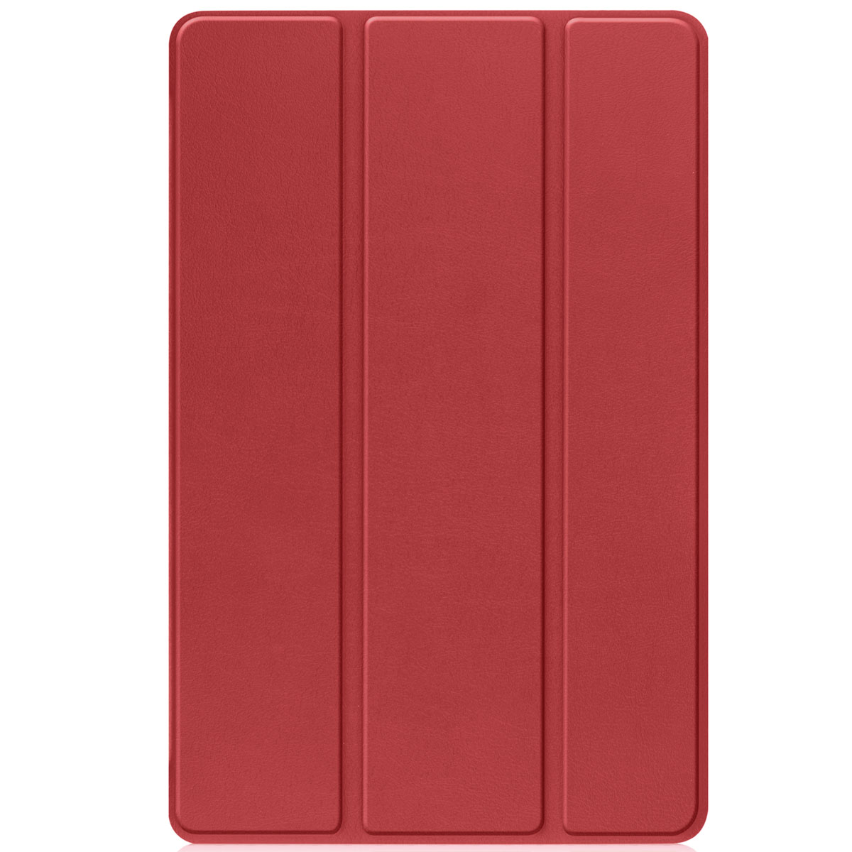 Gesloten rode tablet hoes met drie verticale panelen.