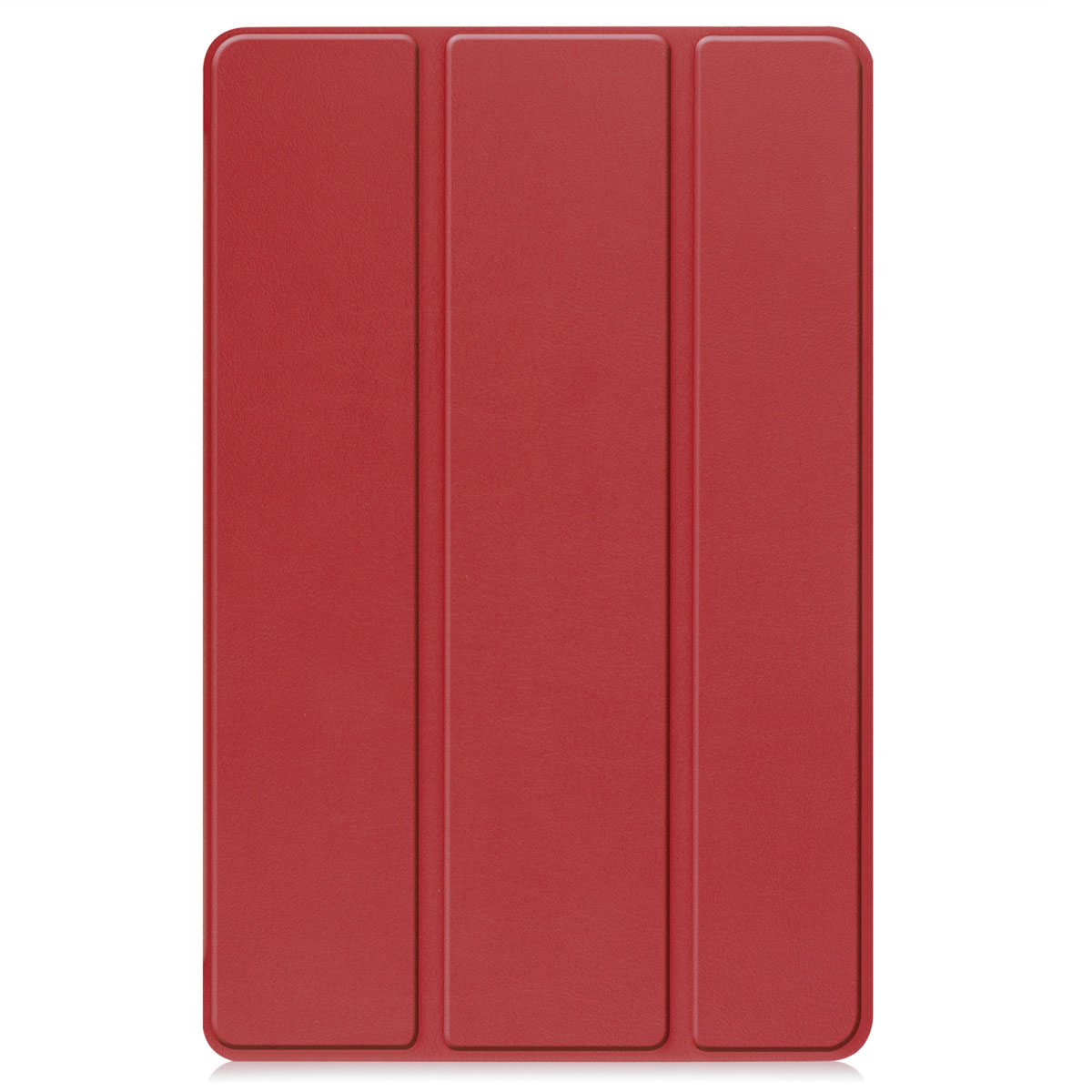 Closed red tablet cover with three vertical panels.