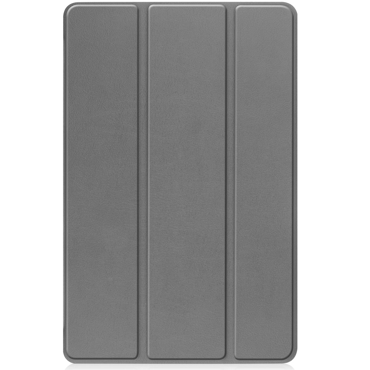 Gray tablet case, closed and folded.