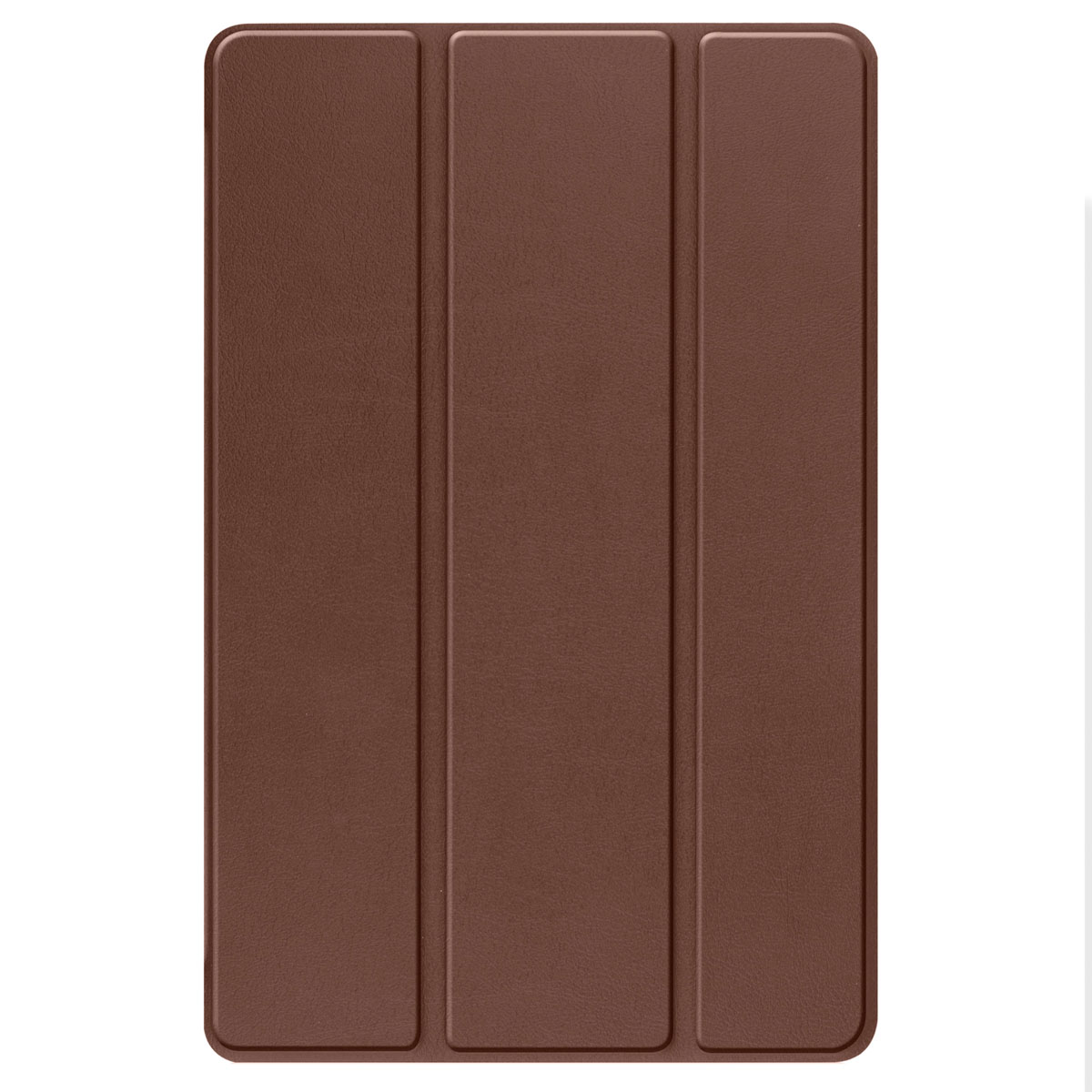 Brown tablet case. The case is closed, showing a smooth, solid surface.