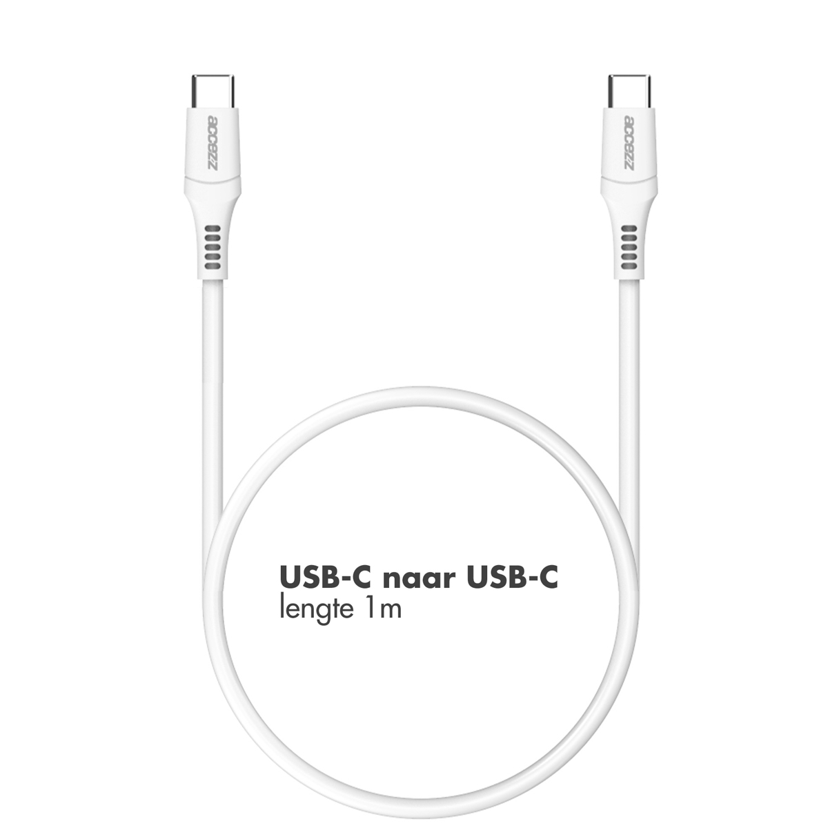 Un câble blanc USB-C vers USB-C, 1m de long, enroulé en boucle.