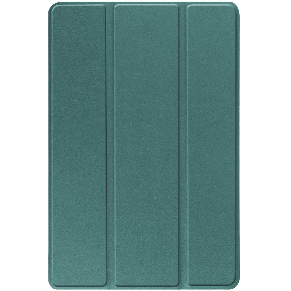 Teal tablet cover, folded, with a textured surface, designed to protect the screen.