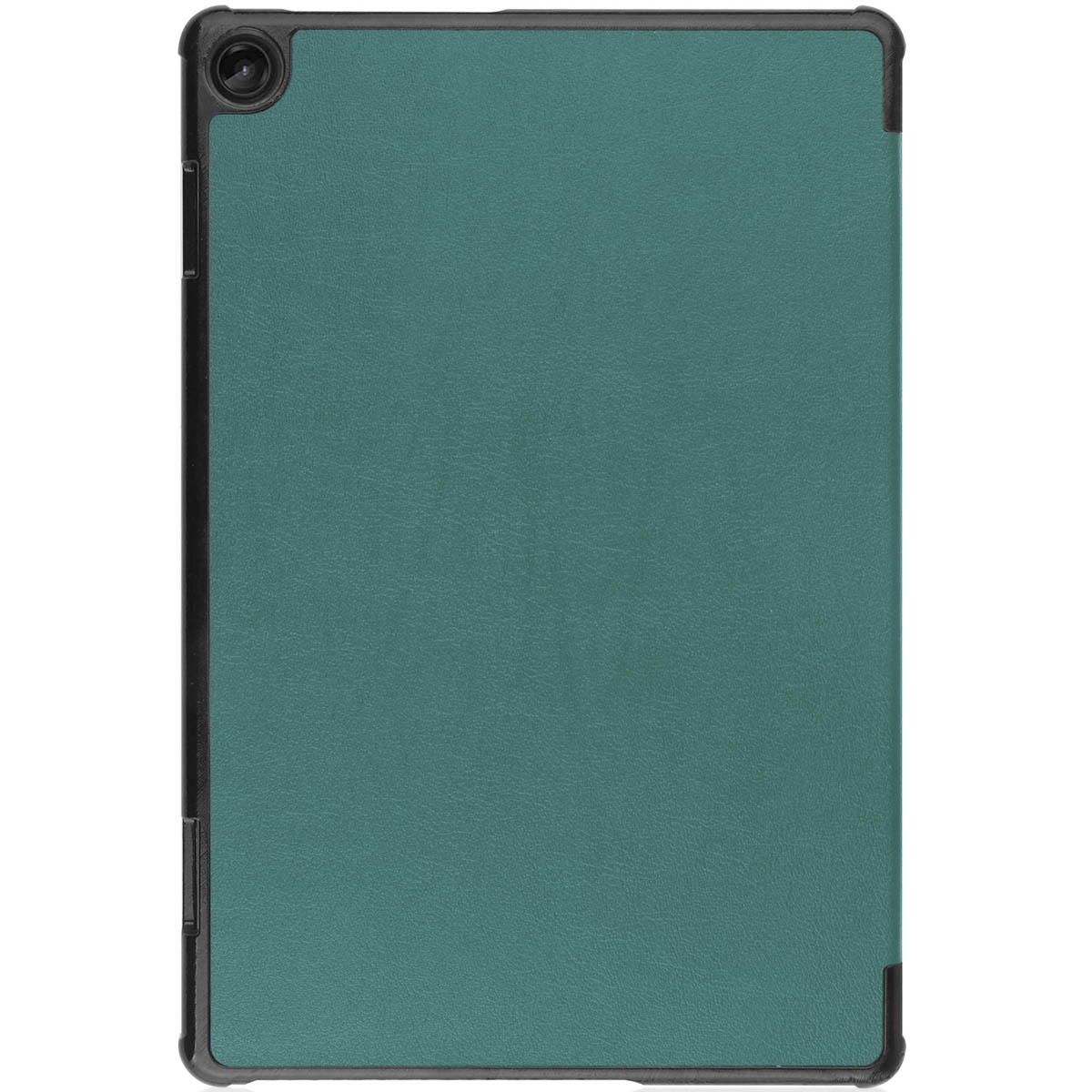 Tablet in a teal case. The background is white.