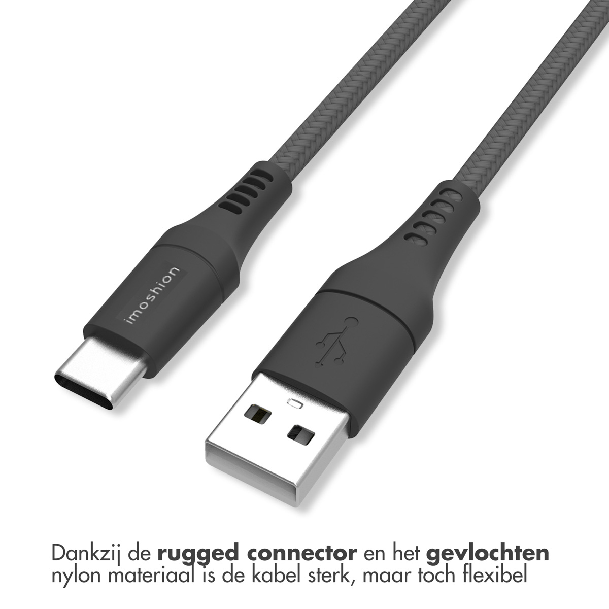 Câble USB-C noir avec un connecteur USB et USB-C. Câble tressé.