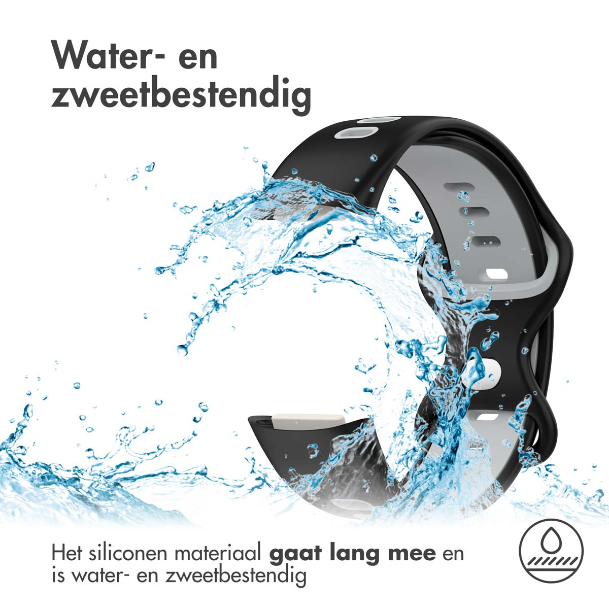 Black watch band with water splashes, water and sweat resistant.