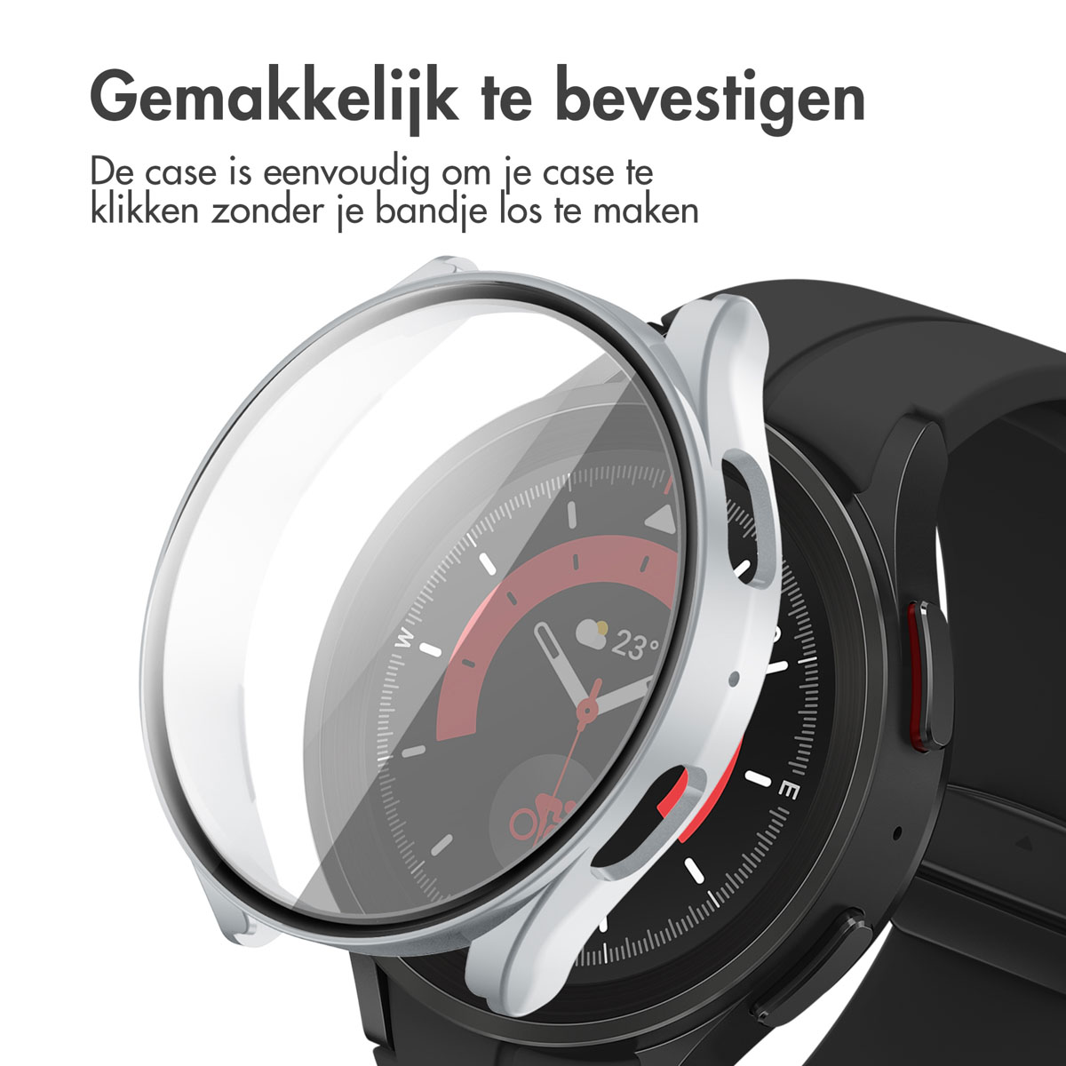 Horlogekast, transparante afdekking over de wijzerplaat, zilveren randen, zwart horloge.